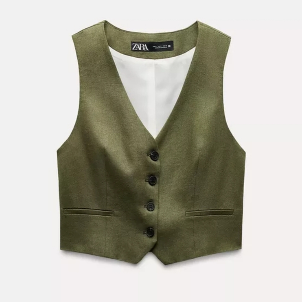 Zara Tailored Linen Blend Buttoned Vest Sz-L